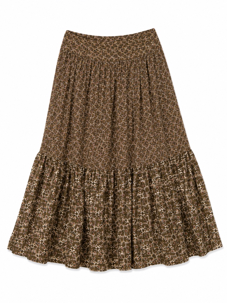 Massimo Dutti Brown Floral Tiered Midi Skirt Boho Romantic Medium / M 6 8 10